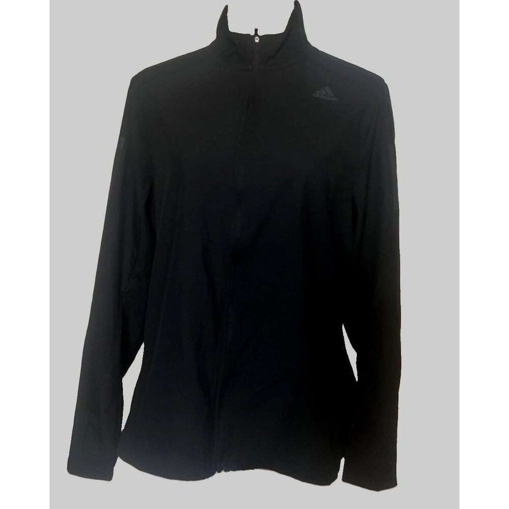 Adidas Running Womens Sz M Black Full Zip Windbreaker Lightweight Pocket Jacket